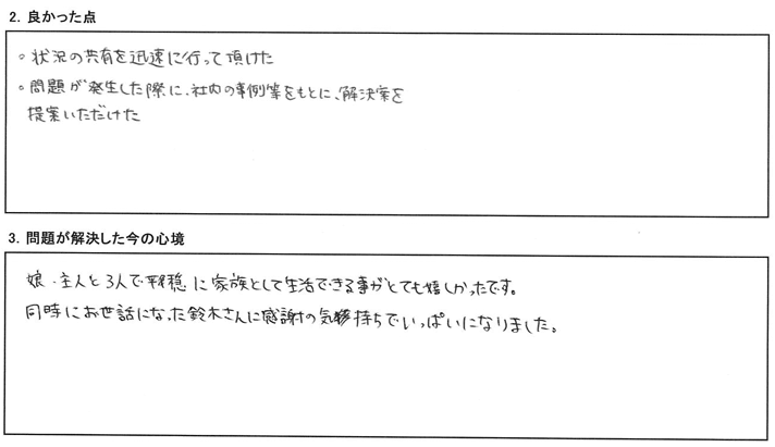 状況の共有を迅速に行って頂けた